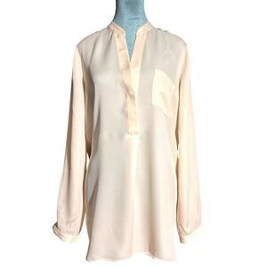 VINCE.  100% silk long sleeved v-neck collar blouse, Capsule Wardrobe